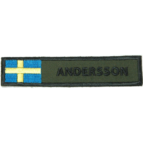 Militära namnband gröna med svart text och nationsbeteckning, värmeklister 5-pack (samma namn på samtliga band) 980008