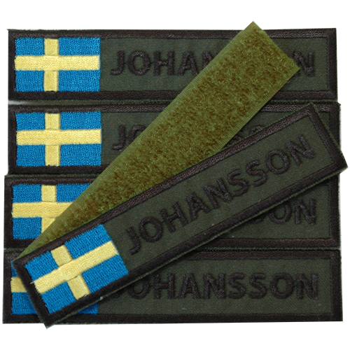 Militära namnband gröna med nationsbeteckning, kardborre 5-pack (samma namn på samtliga band) 980009