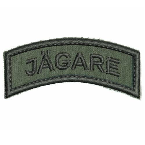 Jägarbåge, grön botten med svart text och bård, kardborre 980162